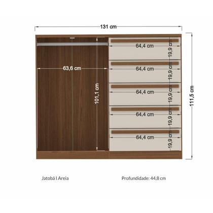 Imagem de Conjunto Roupeiro Espelho e Cômoda Joey Jatoba Areia