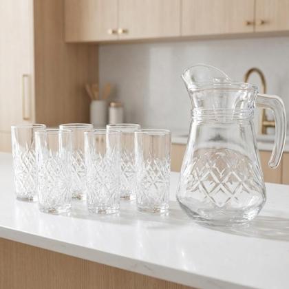 Imagem de Conjunto Rozana Jarra 1L com Tampa e 6 Copos 250ml de Vidro