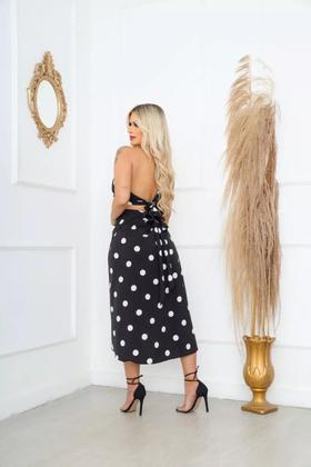 Imagem de CONJUNTO Saia Envelope Midi Longa Transpassada + Cropped Modinha POÁ PRETO