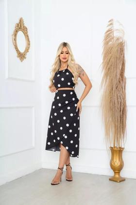 Imagem de CONJUNTO Saia Envelope Midi Longa Transpassada + Cropped Modinha POÁ PRETO