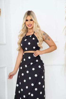 Imagem de CONJUNTO Saia Envelope Midi Longa Transpassada + Cropped Modinha POÁ PRETO