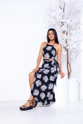 Imagem de Conjunto Saia Envelope Midi Longa Transpassada E Cropped