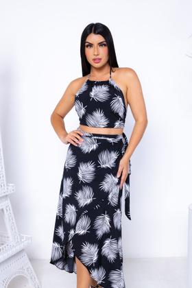 Imagem de Conjunto Saia Envelope Midi Longa Transpassada E Cropped