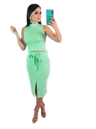 Imagem de Conjunto Saia Midi Bolso Frontal E Blusa Gola Alta