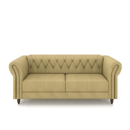 Imagem de Conjunto Sala de Estar 1 Sofá Living 180cm e 1 Poltrona Stanford Chesterfield Pés Madeira Couro Bege G58 - Gran Belo