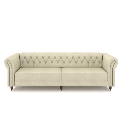 Imagem de Conjunto Sala de Estar 1 Sofá Living 260cm e 2 Poltronas Stanford Chesterfield Pés Madeira Couro Off White G58 - Gran Belo