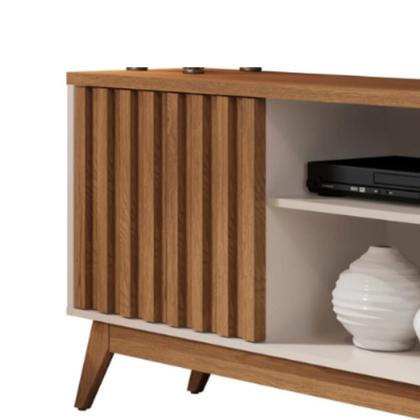 Imagem de Conjunto Sala de Estar com Rack Ripado Malbec Wood e Buffet Eros Off White/Freijo Giga Moveis