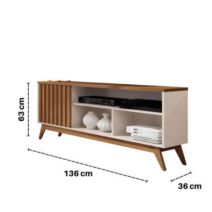 Imagem de Conjunto Sala de Estar com Rack Ripado Malbec Wood e Buffet Eros Off White/Freijo Giga Moveis