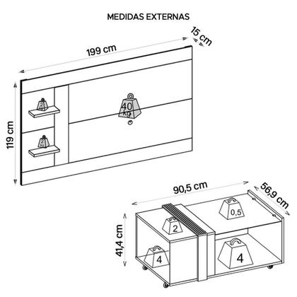 Imagem de Conjunto Sala De Estar Painel Mesa Centro Discovery Caemmun