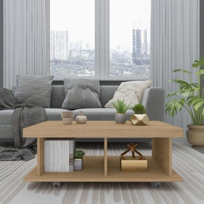 Imagem de Conjunto Sala de Estar Painel Ripado para Tv até 75 Pol Madagascar com Mesa de Centro Dunas e Mesa de Apoio