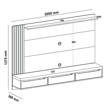 Imagem de Conjunto Sala de Estar Painel Ripado para Tv até 75 Pol Madagascar com Mesa de Centro Dunas e Mesa de Apoio
