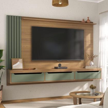 Imagem de Conjunto Sala de Estar Painel Ripado para Tv até 75 Pol Madagascar com Mesa de Centro Dunas e Mesa de Apoio