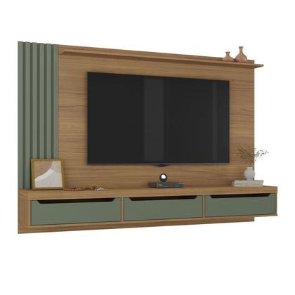 Imagem de Conjunto Sala de Estar Painel Ripado para Tv até 75 Pol Madagascar com Mesa de Centro Dunas e Mesa de Apoio
