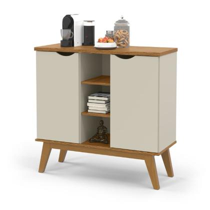 Imagem de Conjunto Sala de Estar Prism Patrimar Rack com Painel 1.8 + Buffet + Mesa de Centro Off White com Cumarú