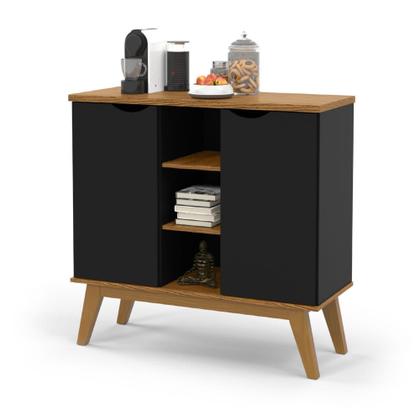 Imagem de Conjunto Sala de Estar Prism Patrimar Rack com Painel 1.8 + Buffet + Mesa de Centro Preto com Cumarú