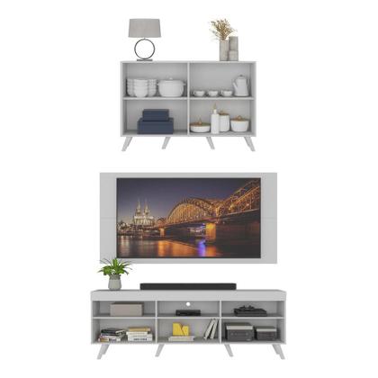 Imagem de Conjunto Sala de Estar Rack + Painel TV 65" e Aparador Retrô Sofia Multimóveis Branco