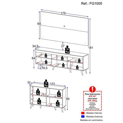 Imagem de Conjunto Sala de Estar Rack/Painel TV/Aparador Multimóveis Sofia FG1005 Preto/Natural