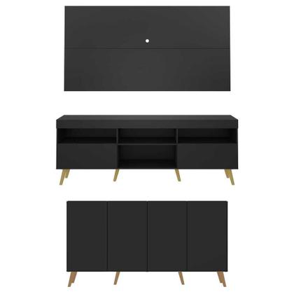 Imagem de Conjunto Sala de Estar Rack/Painel TV/Aparador Multimóveis Sofia FG1005 Preto/Natural