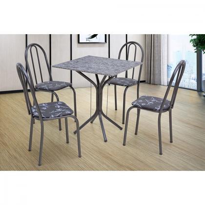 Imagem de Conjunto Sala de Jantar 1 Mesa Tampo Granito Quadrado 4 Cadeiras Thais Preto/Cromo/Flor