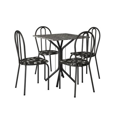 Imagem de Conjunto Sala de Jantar 1 Mesa Tampo Granito Quadrado 4 Cadeiras Thais Preto/Cromo/Flor