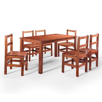 Imagem de Conjunto Sala de Jantar 1 Mesa Tampo Madeira Maciça Quadrado 6 Cadeiras Marrom/Mogano