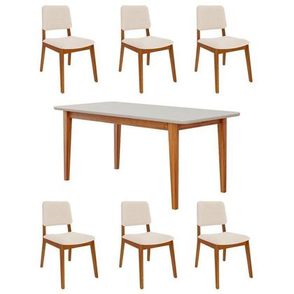 Imagem de Conjunto Sala de Jantar 1 Mesa Tangará 180cm 6 Cadeiras Estofadas Miriti CabeCasa MadeiraOriginals