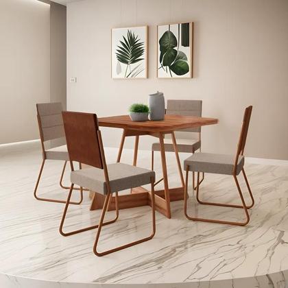 Imagem de Conjunto Sala de Jantar 4 Cadeiras Charlotte Carraro Nogal com Rose