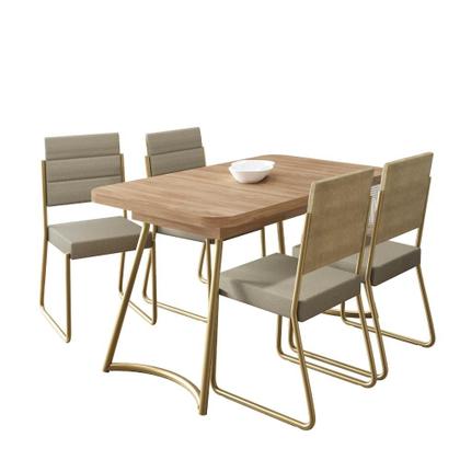 Imagem de Conjunto Sala de Jantar 4 Cadeiras Hilli Carraro Carvalho Dourado