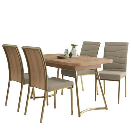 Imagem de Conjunto Sala de Jantar 4 Cadeiras Montelouro Carraro Carvalho Dourado