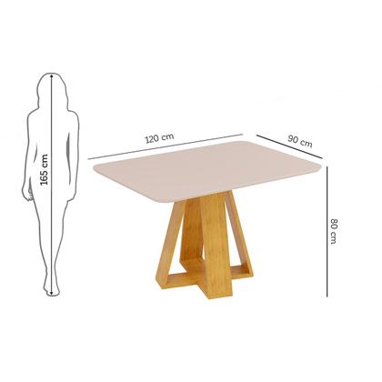 Imagem de Conjunto Sala de Jantar 4 Cadeiras Tampo Chanfrado Retangular 120cm com Vidro Kiara Cedro Off White Yasmin Linho Neve - DJ Móveis