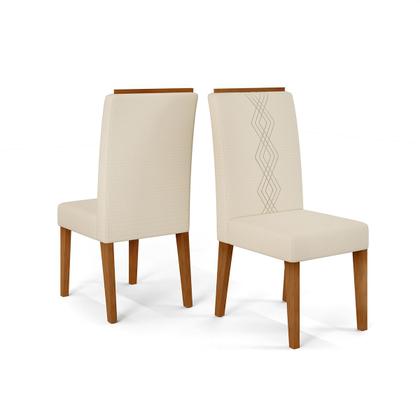 Imagem de Conjunto Sala de Jantar 4 Cadeiras Tampo Chanfrado Retangular 120cm com Vidro Kiara Cedro Off White Yasmin Linho Neve - DJ Móveis