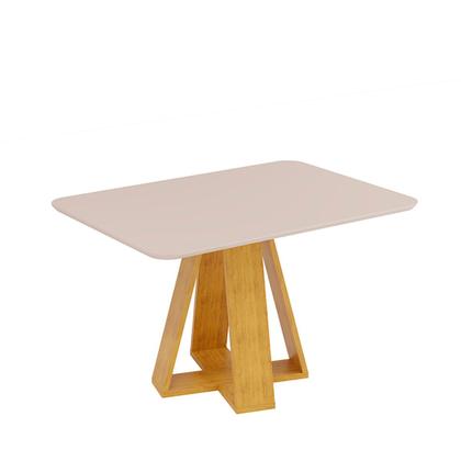 Imagem de Conjunto Sala de Jantar 4 Cadeiras Tampo Chanfrado Retangular 120cm com Vidro Kiara Cedro Off White Yasmin Linho Neve - DJ Móveis