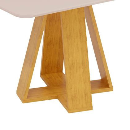 Imagem de Conjunto Sala de Jantar 4 Cadeiras Tampo Chanfrado Retangular 120cm com Vidro Kiara Cedro Off White Yasmin Linho Neve - DJ Móveis