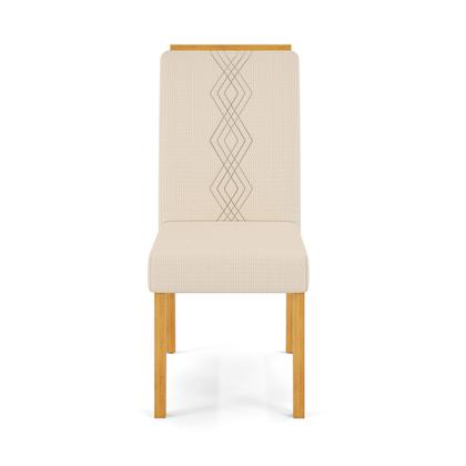 Imagem de Conjunto Sala de Jantar 4 Cadeiras Tampo Chanfrado Retangular 120cm com Vidro Kiara Cedro Off White Yasmin Linho Neve - DJ Móveis