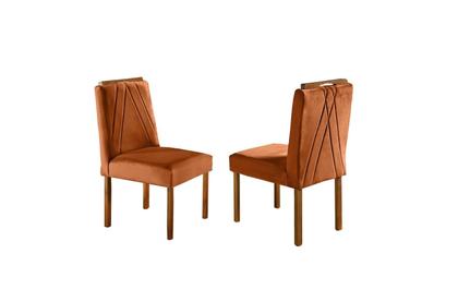 Imagem de Conjunto Sala de Jantar 4 Lugares Mesa Madeira Maciça e Cadeiras Veludo Terracota