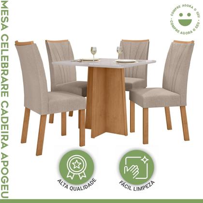 Imagem de Conjunto Sala de Jantar 4 Lugares Quadrada Tampo Vidro/MDF Mesa Celebrare com Cadeiras Apogeu