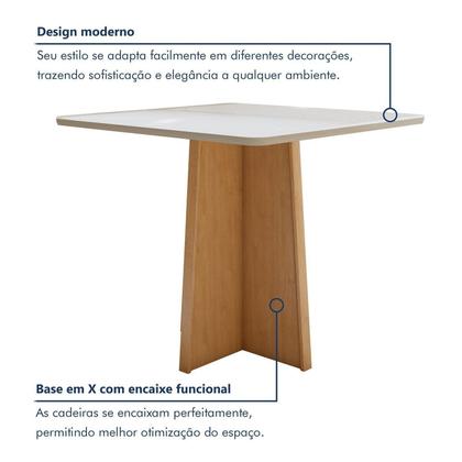 Imagem de Conjunto Sala de Jantar 4 Lugares Quadrado Tampo Vidro/MDF Mesa Celebrare com Cadeiras Luar