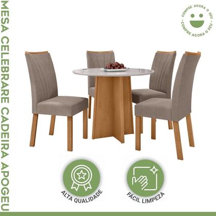 Imagem de Conjunto Sala de Jantar 4 Lugares Redonda Tampo MDF Mesa Celebrare com Cadeiras Apogeu