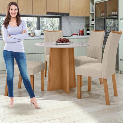 Imagem de Conjunto Sala de Jantar 4 Lugares Redonda Tampo Vidro/MDF Mesa Celebrare com Cadeiras Apogeu