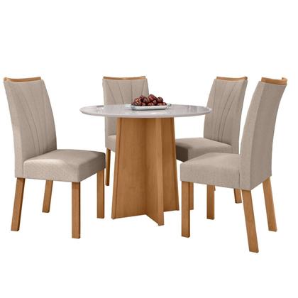 Imagem de Conjunto Sala de Jantar 4 Lugares Redonda Tampo Vidro/MDF Mesa Celebrare com Cadeiras Apogeu