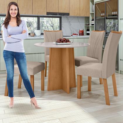 Imagem de Conjunto Sala de Jantar 4 Lugares Redonda Tampo Vidro/MDF Mesa Celebrare com Cadeiras Apogeu