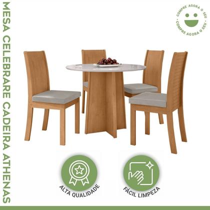 Imagem de Conjunto Sala de Jantar 4 Lugares Redonda Tampo Vidro/MDF Mesa Celebrare e Cadeiras Athenas