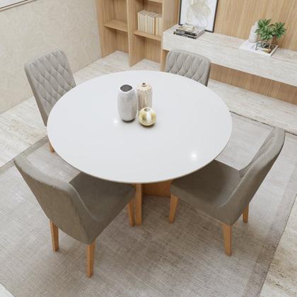 Imagem de Conjunto Sala de Jantar 4 Lugares Redondo Tampo Vidro/MDF Mesa Celebrare com Cadeiras Luar