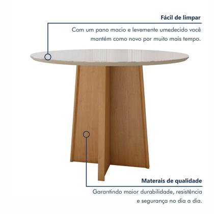 Imagem de Conjunto Sala de Jantar 4 Lugares Redondo Tampo Vidro/MDF Mesa Celebrare com Cadeiras Luar