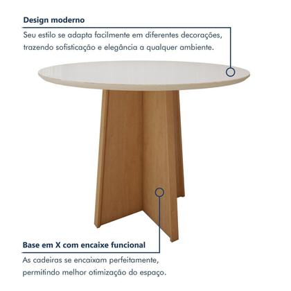 Imagem de Conjunto Sala de Jantar 4 Lugares Redondo Tampo Vidro/MDF Mesa Celebrare com Cadeiras Luar