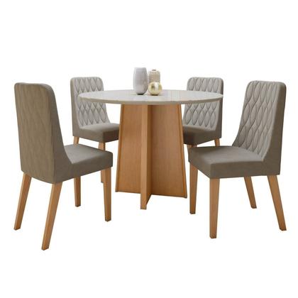 Imagem de Conjunto Sala de Jantar 4 Lugares Redondo Tampo Vidro/MDF Mesa Celebrare com Cadeiras Luar