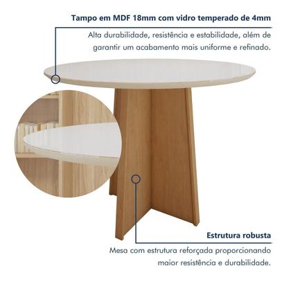 Imagem de Conjunto Sala de Jantar 4 Lugares Redondo Tampo Vidro/MDF Mesa Celebrare com Cadeiras Luar