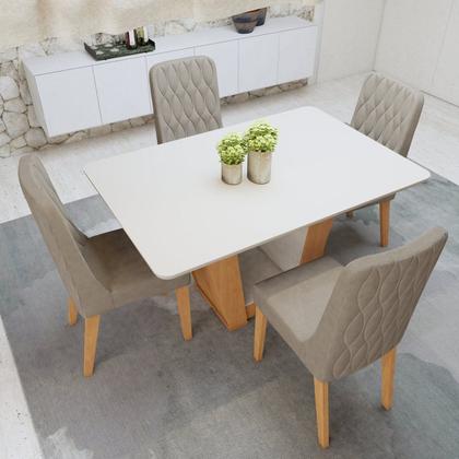 Imagem de Conjunto Sala de Jantar 4 Lugares Retangular Tampo MDF Mesa Apogeu com Cadeiras Luar