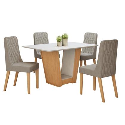 Imagem de Conjunto Sala de Jantar 4 Lugares Retangular Tampo MDF Mesa Apogeu com Cadeiras Luar