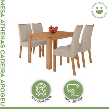Imagem de Conjunto Sala de Jantar 4 Lugares Retangular Tampo MDF Mesa Athenas com Cadeiras Apogeu